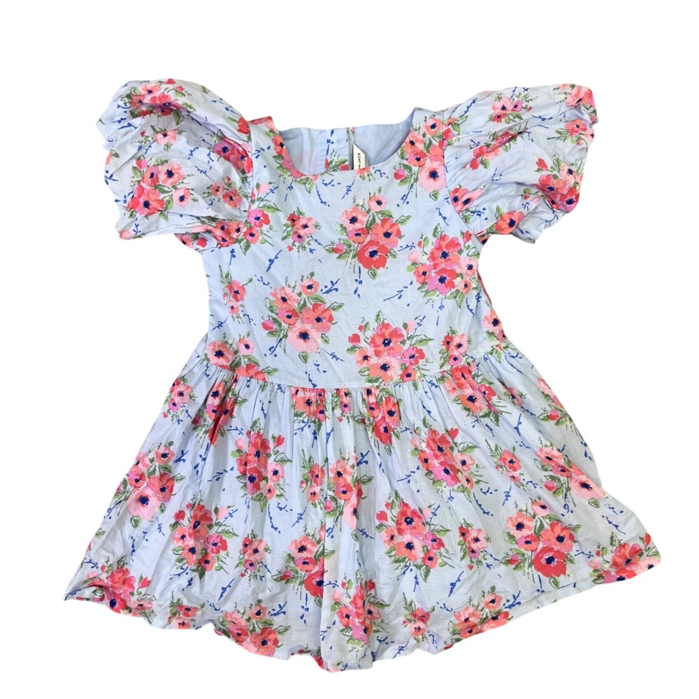 Janie‎ and Jack Girls Floral Dress Pink Blue Puff Sleeve Size S Summer